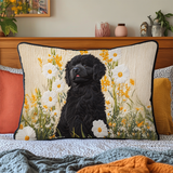 Black Puppy Meadow quilted cushion cover
