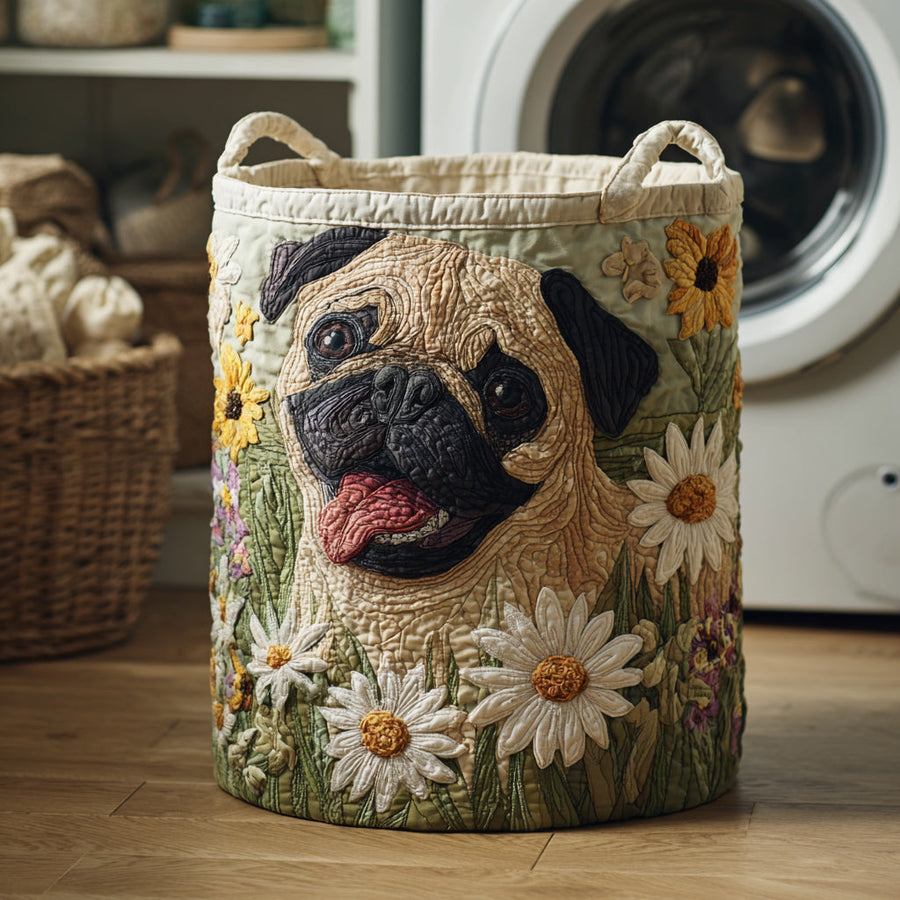 Pug in Daisies - Laundry Basket