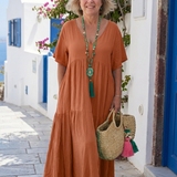Edith — Blue Maxi Dress with Short Sleeves and Ruffles