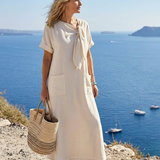 Fae — Maxi Dress with a Round Neckline, Short Sleeves and Pockets