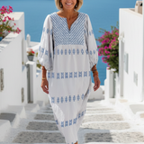 Eleanor — Embroidered Maxi Dress with Long Sleeves and a V-Neckline