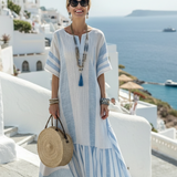 Evelina — Maxi Dress with a Round Neckline and Short Sleeves