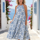 Estelle — Sleeveless Midi Dress with a High Collar and Ruffles
