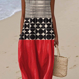 Delphine — Boho Midi Dress in Colour-Block Panels