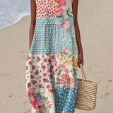 Cordelia — Boho Midi Dress with a Patchwork Print