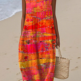 Clover — Boho Midi Dress with a Painterly Print