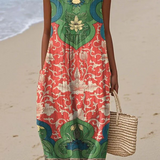 Coral — Boho Midi Dress with a Painterly Print