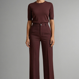 Adarene - Wine Red High-Waist Straight Leg Trousers