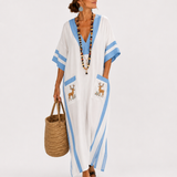 Alba — White with Blue Stripes Kaftan