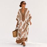 Nora — Cream Botanical-Print Kaftan