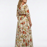 Isabella — Maxi Dress with a Belt, Round Neckline and Three-Quarter Sleeves