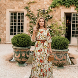 Isabella — Maxi Dress with a Belt, Round Neckline and Three-Quarter Sleeves