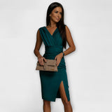Leonora — Dress with a V-Neckline and a Slit