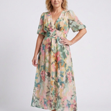 Amy — Short-Sleeve Midi Dress with a Gathered Waist
