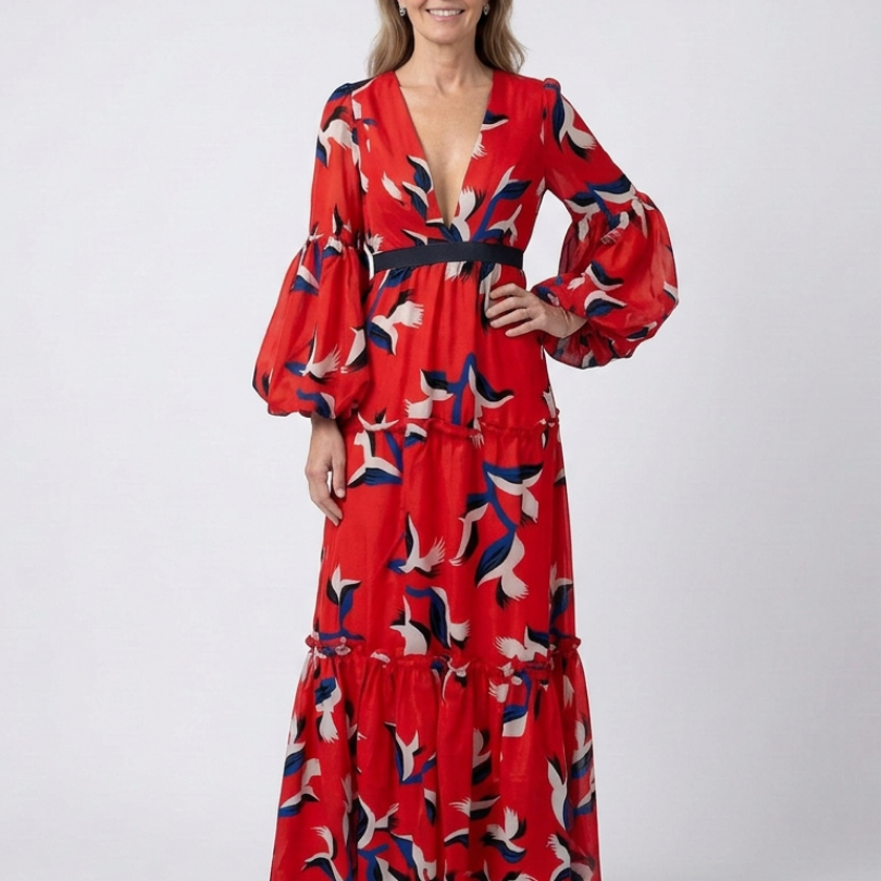 Iris — Long-Sleeve Maxi Dress with a Tie Waist