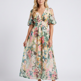 Amy — Short-Sleeve Midi Dress with a Gathered Waist