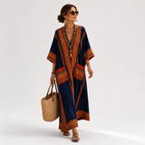 Samira — Blue Ethnic-Print Kaftan
