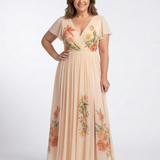 Audrey — Pleated Floral Maxi Dress with a V-Neckline