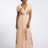 Audrey — Pleated Floral Maxi Dress with a V-Neckline