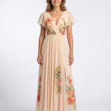 Audrey — Pleated Floral Maxi Dress with a V-Neckline