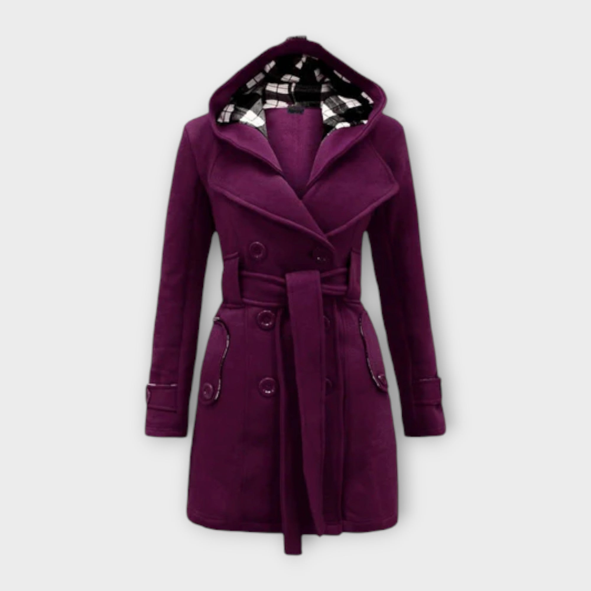 Evelyn — Elegant Hooded Belted Coat