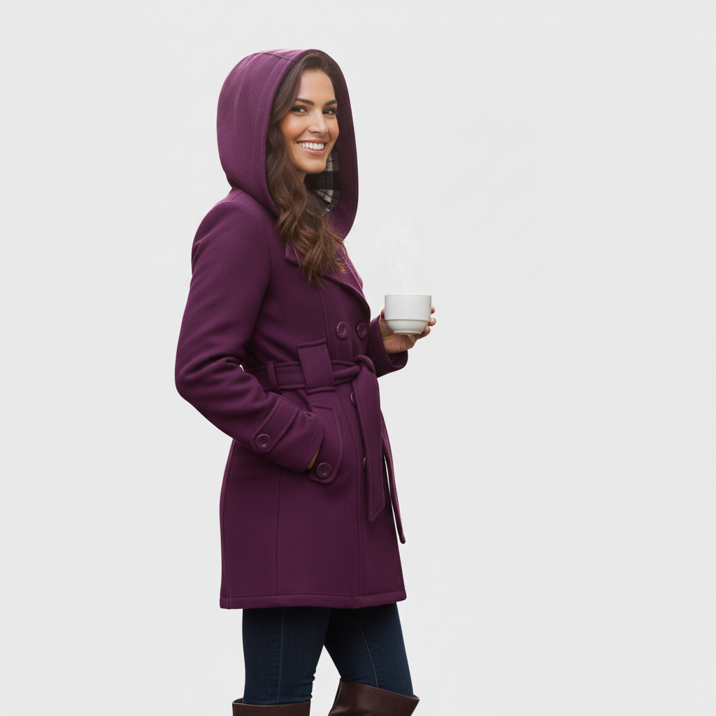Evelyn — Elegant Hooded Belted Coat