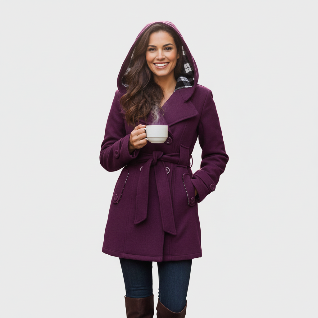 Evelyn — Elegant Hooded Belted Coat