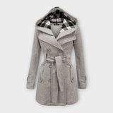 Evelyn — Elegant Hooded Belted Coat
