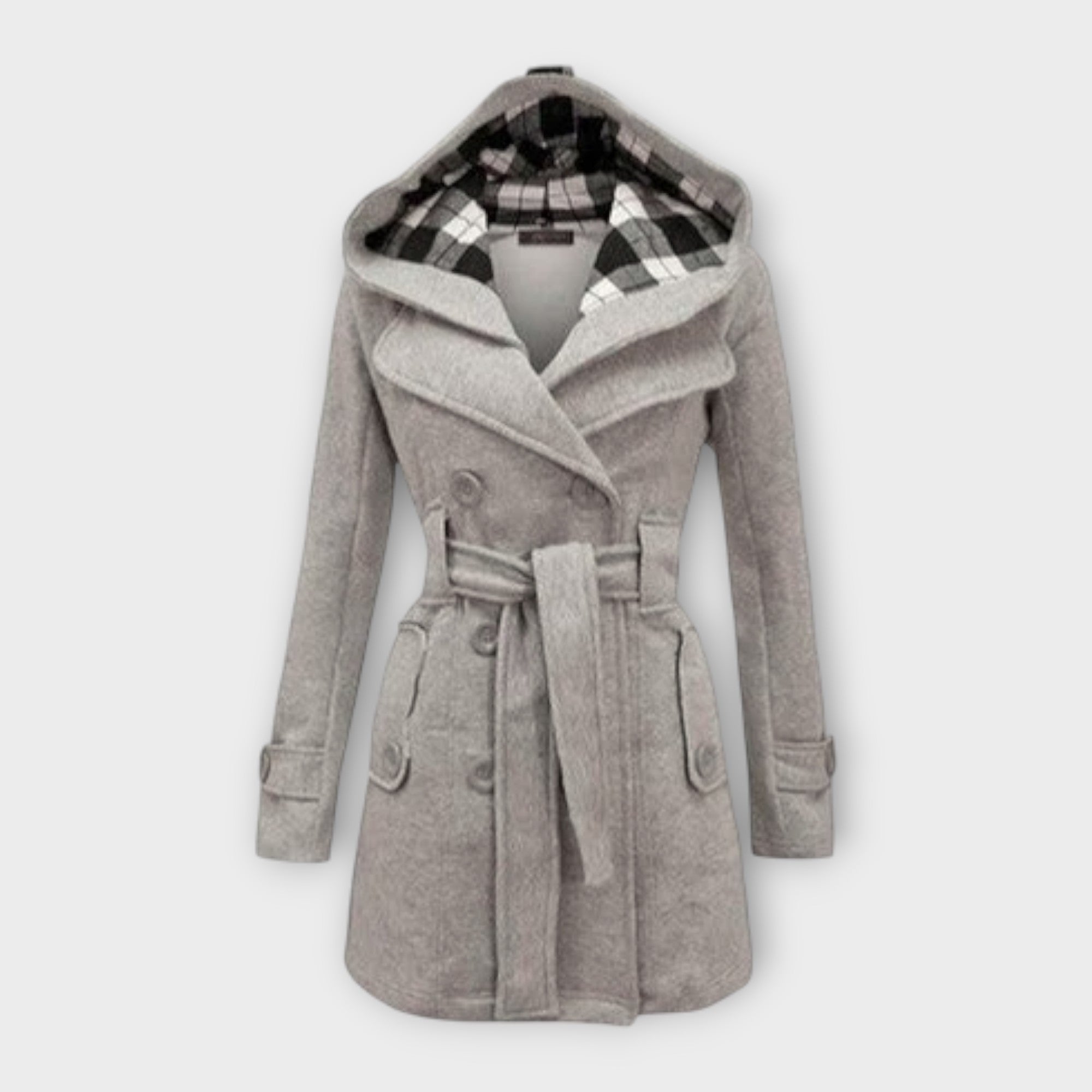 Evelyn — Elegant Hooded Belted Coat