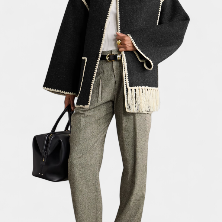 Pauline — Oversized Coat with Integrated Fringe Scarf