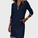 Maxine — Knit Dress with a Half-Zip and Contrast Trim