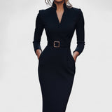 Maud — Elegant Black Dress with a Belt and Collar