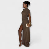Nancy — Sleek Fitted Dress with a Round Neckline and Pintuck Detail