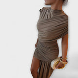 Nancy — Sleek Fitted Dress with a Round Neckline and Pintuck Detail
