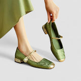 Mirabelle — Pearl-Strap Leather Mary Jane