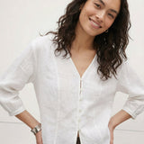 Cassia — Fitted V-Neck Linen Blouse