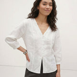 Cassia — Fitted V-Neck Linen Blouse