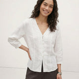 Cassia — Fitted V-Neck Linen Blouse