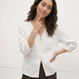 Cassia — Fitted V-Neck Linen Blouse