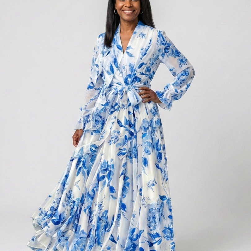 Alicia — Long-Sleeve Floral Maxi Dress