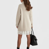 Miriam — Luxury Knit Dress with a High Collar and Lace Detail