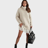 Miriam — Luxury Knit Dress with a High Collar and Lace Detail