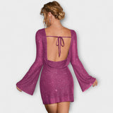 Leah — Backless Dress with Sequins and Long Sleeves