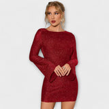 Leah — Backless Dress with Sequins and Long Sleeves