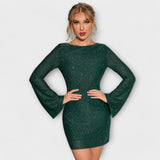 Leah — Backless Dress with Sequins and Long Sleeves