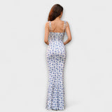 Mila — Ball Gown with floral print and tied straps