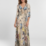 Alexandra — Floral-Print Maxi Dress with Three-Quarter Sleeves