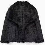 Romy - Black Cropped Faux Fur Jacket