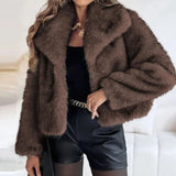 Romy - Brown Cropped Faux Fur Jacket
