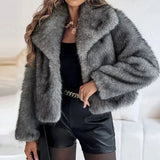 Romy - Dark Grey Cropped Faux Fur Jacket